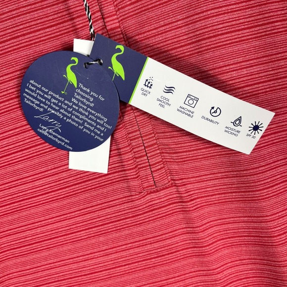 TailorByrd Performance Pullover Mens XL Cherry Red Stripe 1/4 Zip Golf NEW - Picture 6 of 10